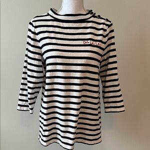 Ooh La La Talbots Navy and White Striped 3/4 Sleeve Top